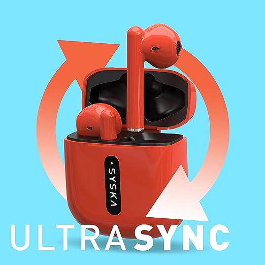 Syska Sonic Buds IEB450 True Wireless Earbuds with Ultra Sync Technology, 20Hr Play BackTime, Tap N Play Touch Control, Light Weight, IPX4 Water Resistant (Cherry Red, Made in India) Syska Sonic Buds IEB450 True Wireless Earbuds with Ultra Sync Technology, 20Hr Play BackTime, Tap N Play Touch Control, Light Weight, IPX4 Water Resistant (Cherry Red, Made in India)